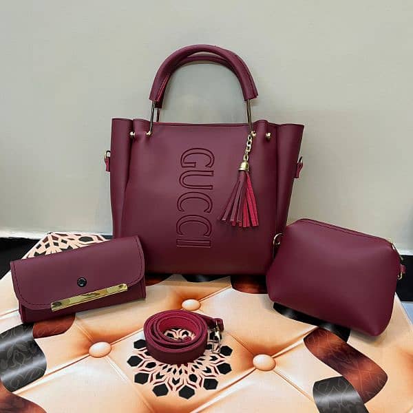 3 PCS PU SOFT PLAIN LEATHER BAG PACK 2
