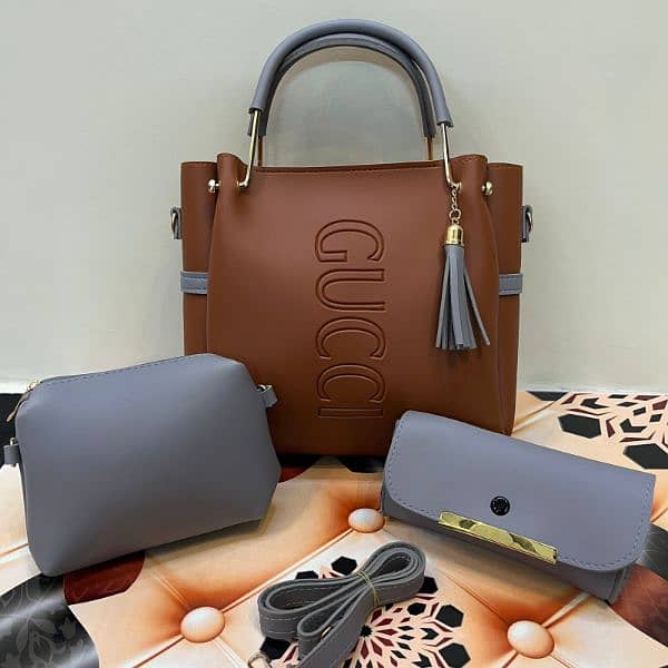 3 PCS PU SOFT PLAIN LEATHER BAG PACK 3