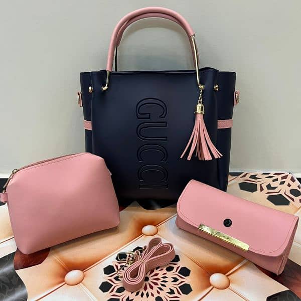 3 PCS PU SOFT PLAIN LEATHER BAG PACK 4