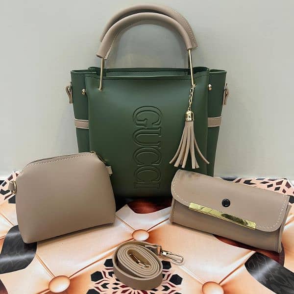 3 PCS PU SOFT PLAIN LEATHER BAG PACK 5