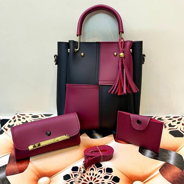 3 PCS PU SOFT PLAIN LEATHER BAG PACK 6