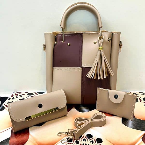 3 PCS PU SOFT PLAIN LEATHER BAG PACK 9