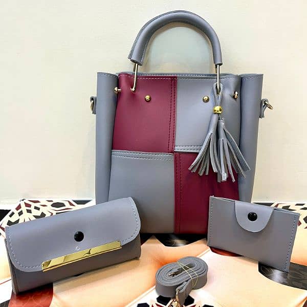 3 PCS PU SOFT PLAIN LEATHER BAG PACK 10