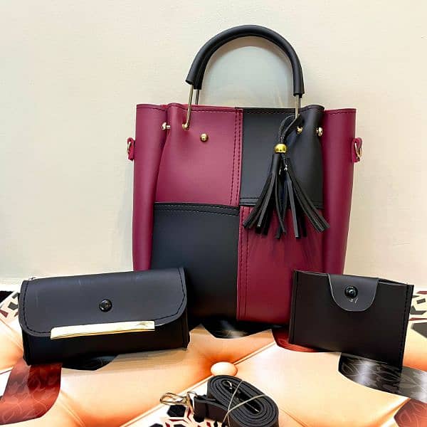 3 PCS PU SOFT PLAIN LEATHER BAG PACK 13