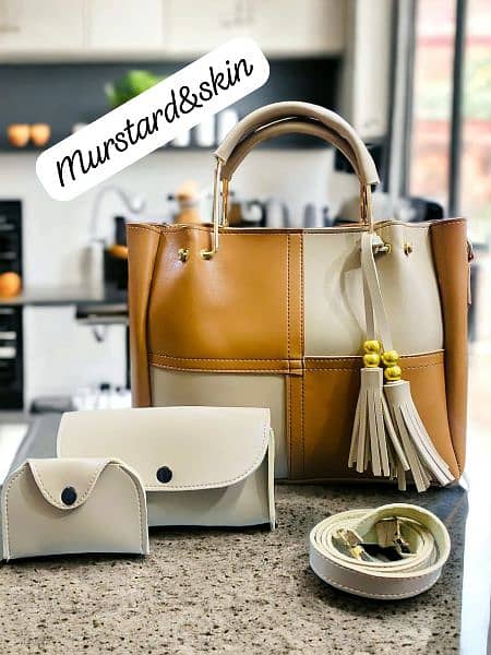 3 PCS PU SOFT PLAIN LEATHER BAG PACK 16