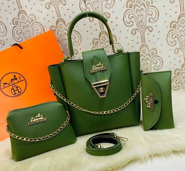 3 PCS PU SOFT PLAIN LEATHER BAG PACK 18