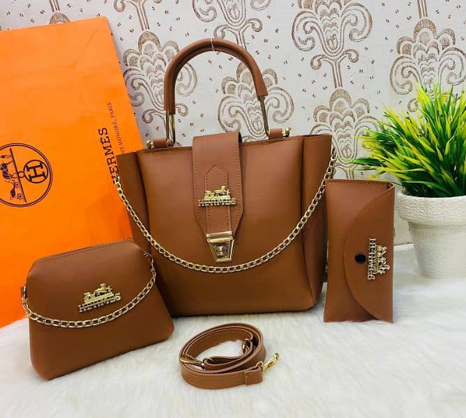 3 PCS PU SOFT PLAIN LEATHER BAG PACK 19