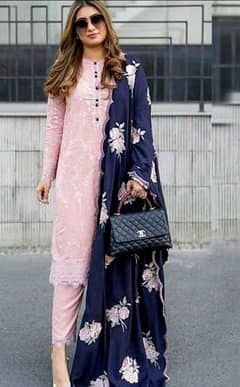 3 pcs women's unstitched embroidered suit