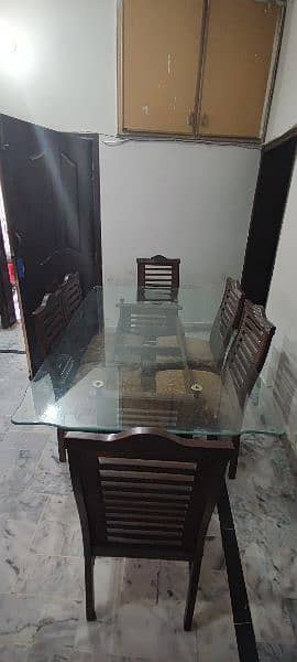 Glass top wooden Dining Table with 6 chairs 1