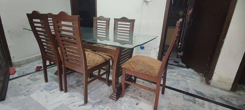 Glass top wooden Dining Table with 6 chairs 2