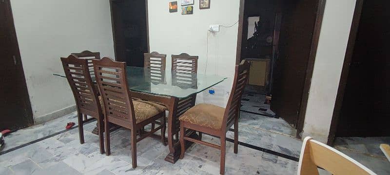 Glass top wooden Dining Table with 6 chairs 8