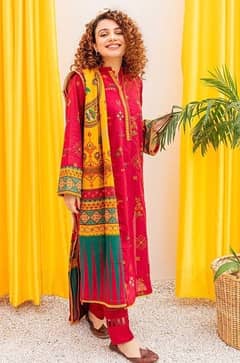 3 pcs women’s unstitched lawn embroidered suit