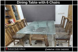 Dining Table / Six Seater wooden dining Table/ 6 Chair /Glass on Top