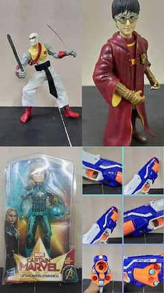 Multiple Action figures and Nerf Gun