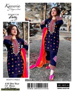 3 PC women's unstitched lawn embroidery suits