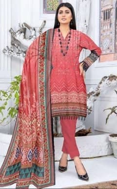 3 Pcs Women's Unstitched Karandi Printed Suit