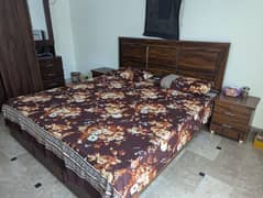 King Size Bed with Mattress, Iron Stand, Cupboard and Dressing