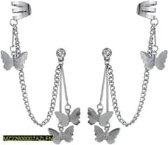 pair of alloy silver plated butterfly design ear clip ear rings