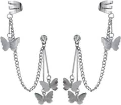 Pair Of Alloy Silver Plated Butterfly Design Ear Clip Earrings