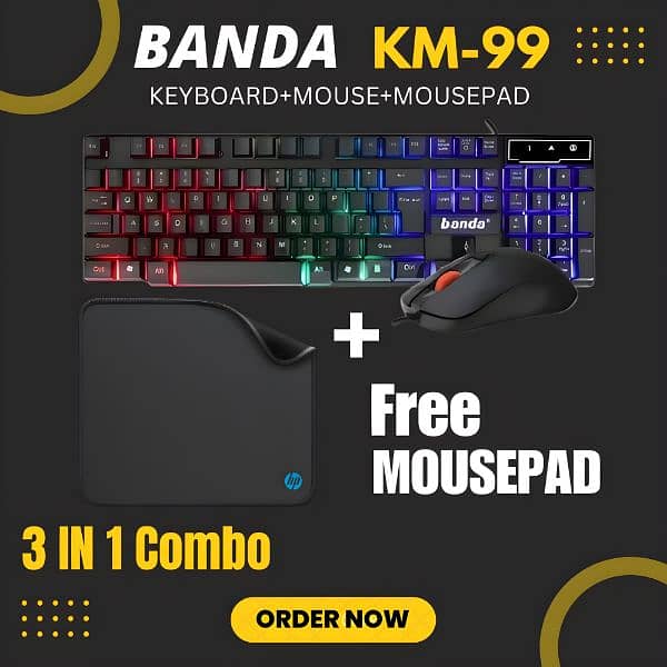 Banda KM-99 Best Gaming Combo RGB Gaming Keyboard, Mouse And MousePad 0