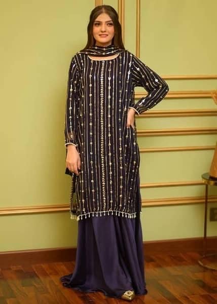 3 psc women’s unstitched chiffon embroidered suit. . : online delivery 0