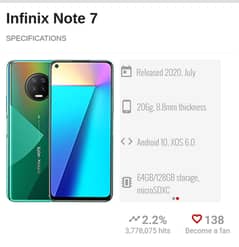 Infinix Note 7 6/128 full box