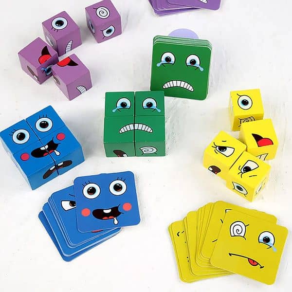 Fun Face Puzzle Cube Children Wooden Face Changing Cube Game 1