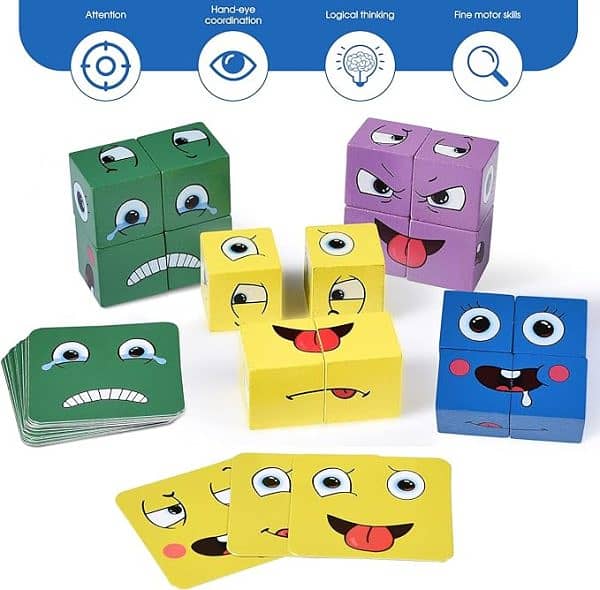 Fun Face Puzzle Cube Children Wooden Face Changing Cube Game 2