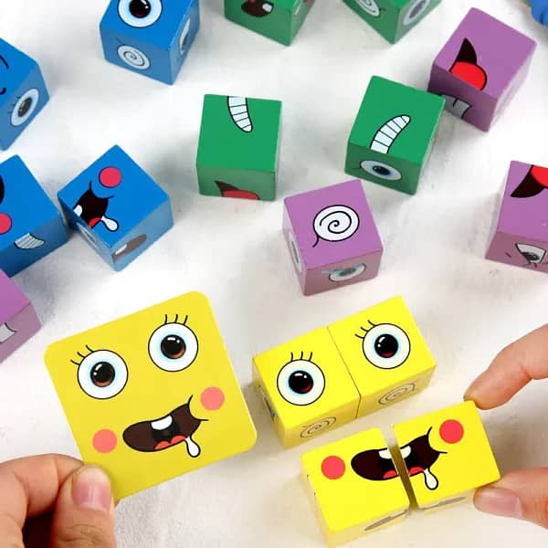 Fun Face Puzzle Cube Children Wooden Face Changing Cube Game 3