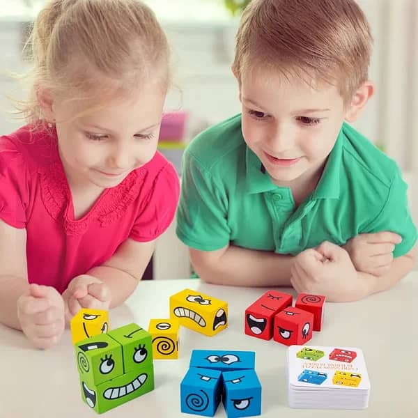 Fun Face Puzzle Cube Children Wooden Face Changing Cube Game 5