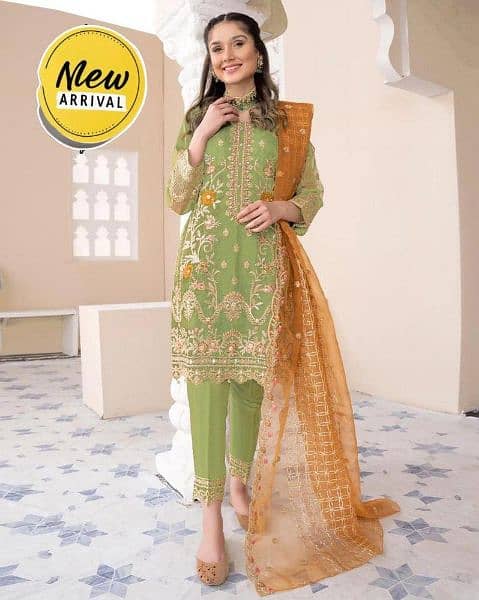 3 pc women stitched Organza embroidered suit. 2