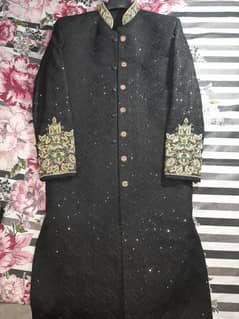 Black Sherwani with Free Khusa and Free Qula