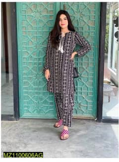 2 PCs Women's Stitched lawn Chunri Printed Suit