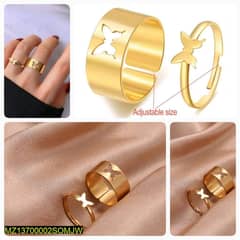 Pair of Alloy Gold Plated Trendy Butterfly Design Ring Set, Pack of 2 0