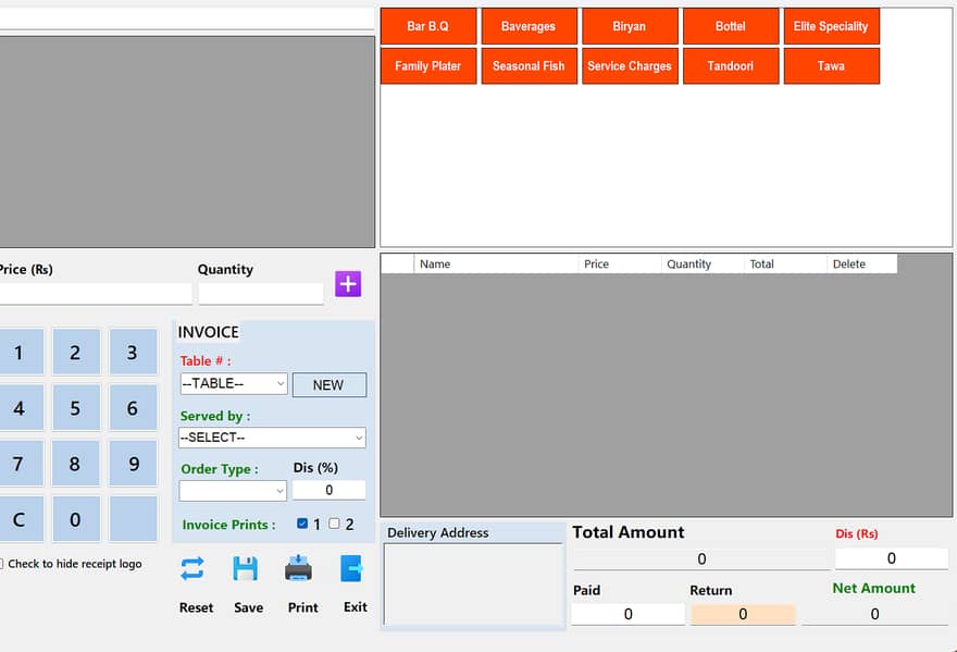 Net POS Software - Restaurant Cash & Carry POS Software 0