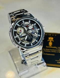 Weiguan Silver Black Skeleton Dial Watch 0