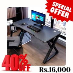 Modern Ergonomic Computer Desk with Black Z-Shaped Legs, Gaming Desk,