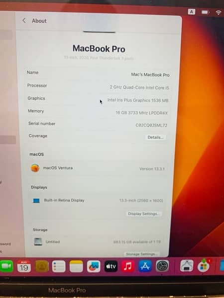 CTO MacBook Pro 13” Touchbar 2020 i5/16/1TB 6