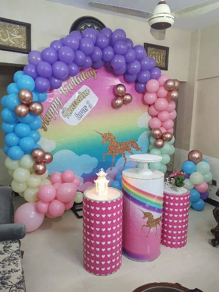 birthday decore/baloon decore/aqeeqa decor/jumping/magic show 11