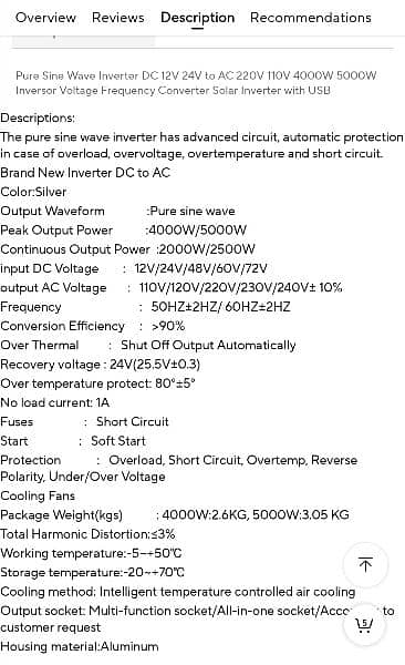 Pure shine wave invertor 4000W. Dc 24v to Ac 220 /120v 4