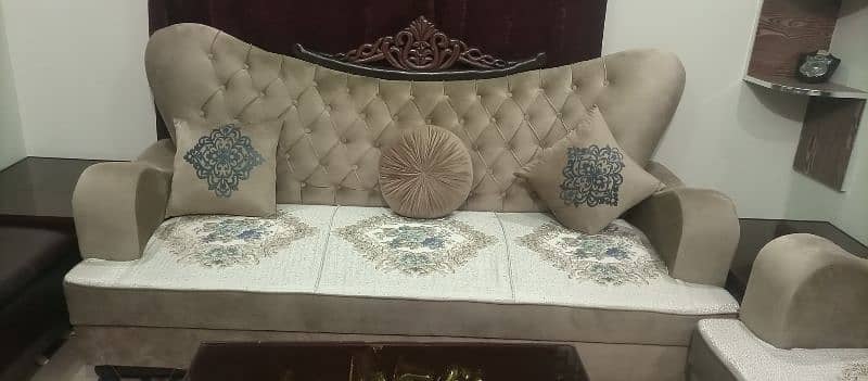 5 seater king sofa set together with center table and 2 small tables 6