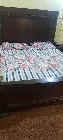 wooden double bed set with side drawr and dressing table 0