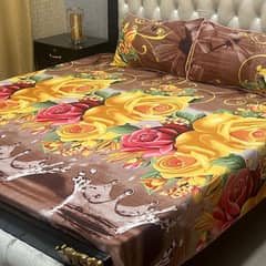 3 Pcs Crystal Cotton Printed Double Bedsheet