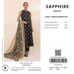 Sapphire 3pc cambric beautiful printss 0