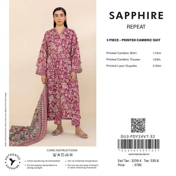 Sapphire 3pc cambric beautiful printss 3