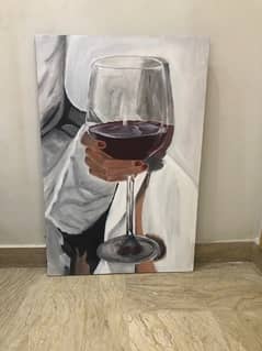 A painting of women holding a Glass of wine hand made