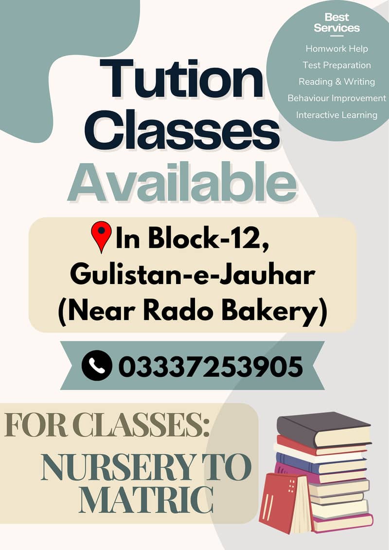 Tuition available for classes nursery to matric 0