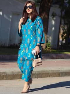 2 Piece Linen Block Printed Suit