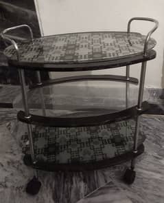 Tea Trolley with 3 Glass Layers & Steel grips