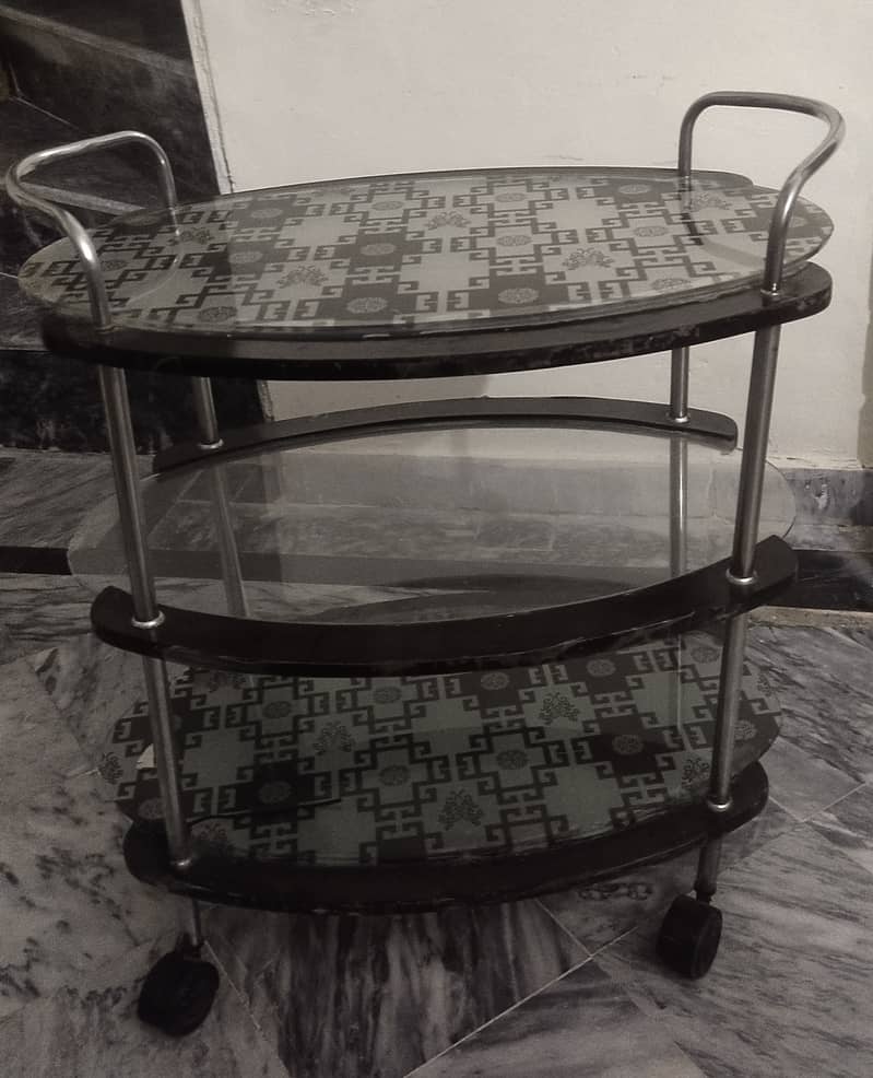 Tea Trolley with 3 Glass Layers & Steel grips 0